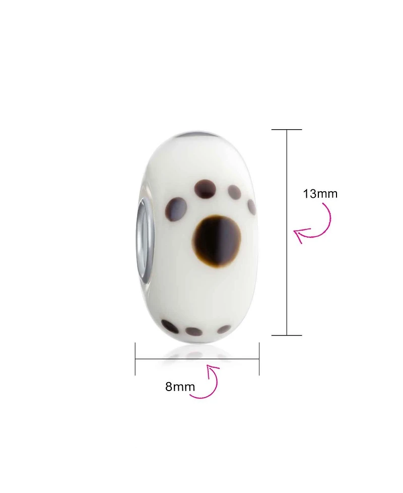 Bling Jewelry Dog Cat Puppy Kitten Bff Pet Murano Glass Paw Print Spacer Charm Bead .925 Sterling Silver Core