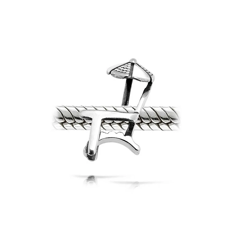 Bling Jewelry Tropical Umbrella Lounge Beach Chair Charm Bead Oxidized .925 Silver