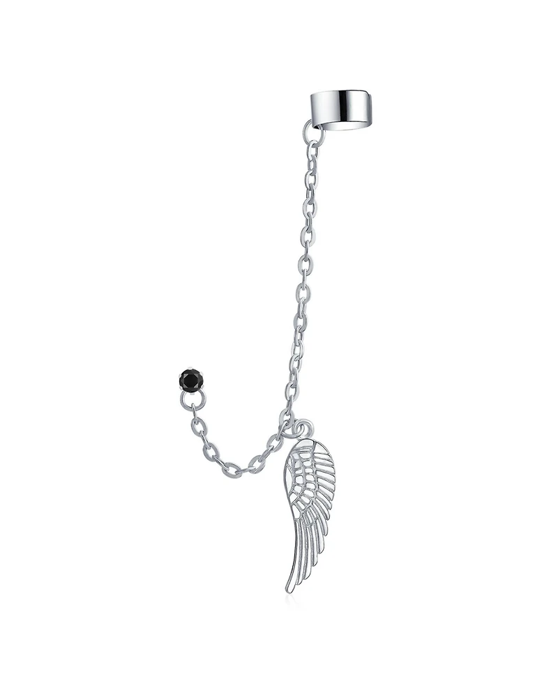 Bling Jewelry Trendy Pink Purple Black Guardian Angel Wing Feather Cartilage Ear Lobe Helix Warp Chain Ear Cuff Earring Crystal Stud Stainless Steel