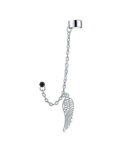 Bling Jewelry Trendy Pink Purple Black Guardian Angel Wing Feather Cartilage Ear Lobe Helix Warp Chain Ear Cuff Earring Crystal Stud Stainless Steel