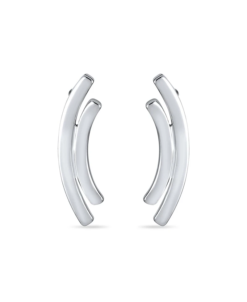 Bling Jewelry Minimalist Geometric Double Curved Bar Stud Earrings .925 Sterling Silver