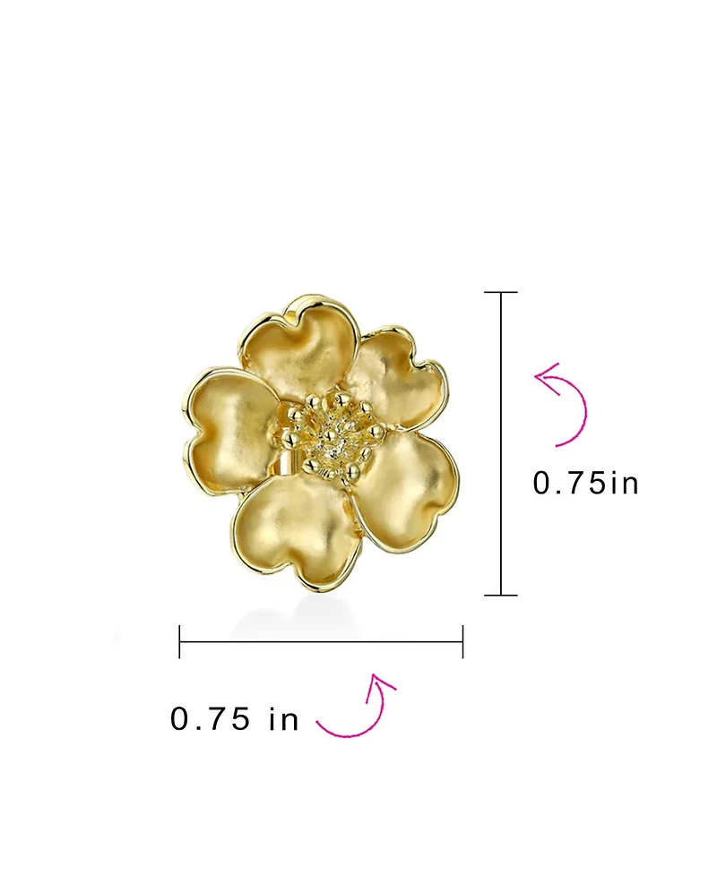 Bling Jewelry Heart Petals Flower Cubic Zirconia Cz Clip On Earrings Non Pierced Ears Matte Gold Plated Brass