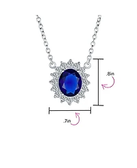 Bling Jewelry Classic Estate Crown 1.5 Ct Cz Halo Oval Navy Blue Cubic Zirconia Station Pendant Silver Plated Brass