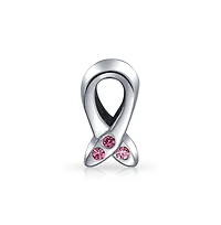 Bling Jewelry Empowering Pink Ribbon Breast Cancer Survivor 3 Cz Cubic Zirconia Charm Bead .925 Sterling Silver