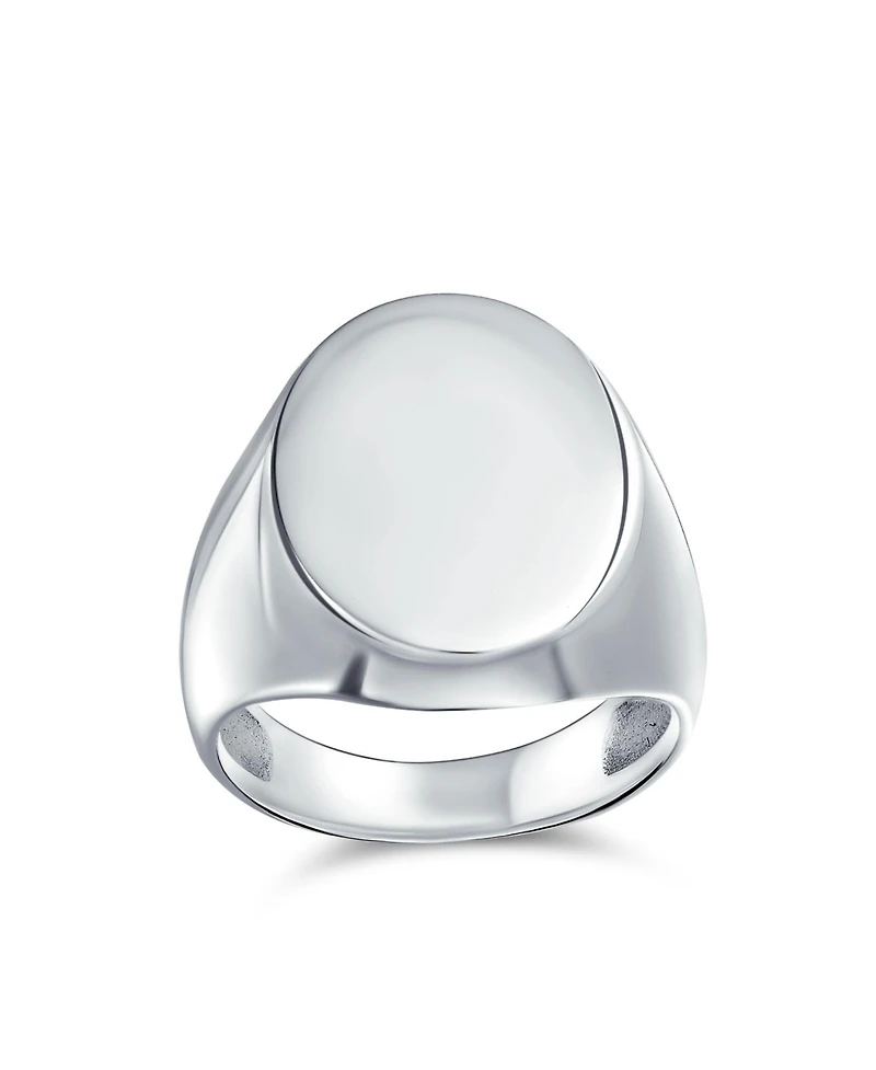 Bling Jewelry Large Basic Simple .925 Sterling Silver Oval Signet Ring Shiny Finish