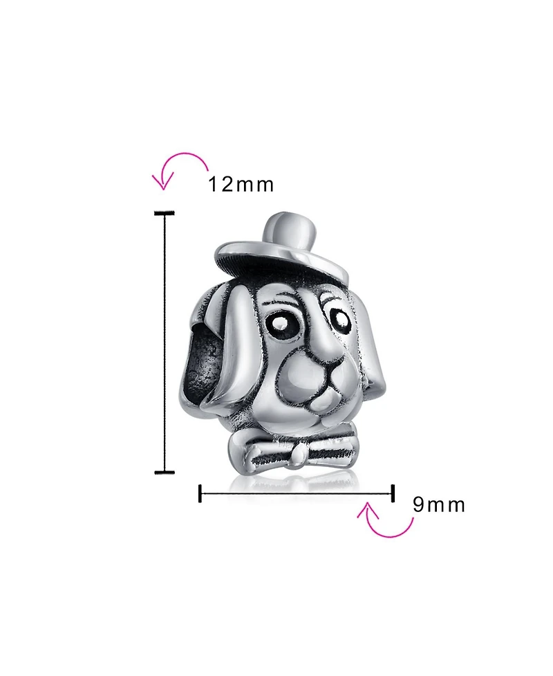 Bling Jewelry Bff Animal Puppy Top Hat Dog Bead Charm Oxidized .925 Sterling Silver