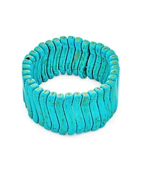 Bling Jewelry Fashion Trendy Boho Wave Beads Blue Wide Flat Compressed Blue Turquoise Stretch Bracelet Western Jewelry Adjustable