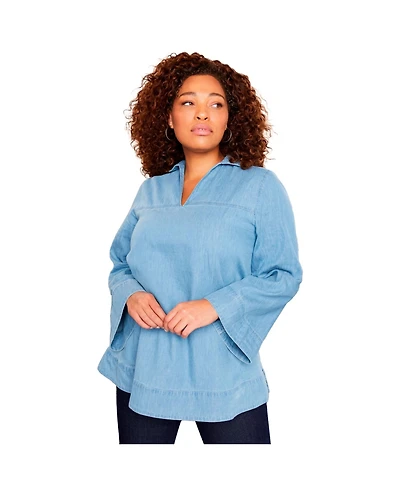 June + Vie Women's Plus Cotton Denim Blouse