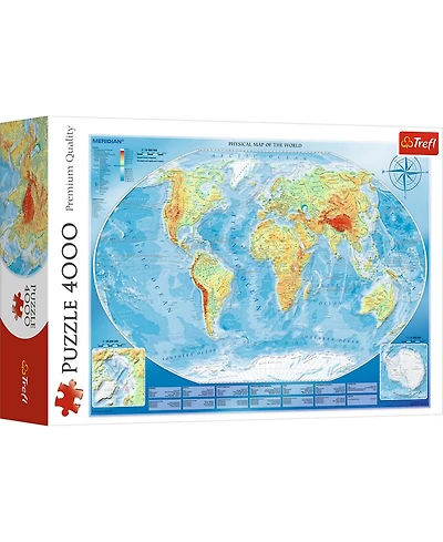 Trefl Red 4000 Piece Puzzle - Large physical map of the world / Meridian