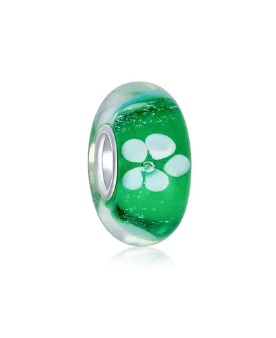 Bling Jewelry Translucent Floral Glass Charm Bead for European Bracelets with Silver Core