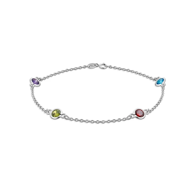 Bling Jewelry Elegant Delicate Multi Color Cubic Zirconia Cz By The Yard Anklet Chain Link Ankle Bracelet .925 Sterling Silver 9 Inch