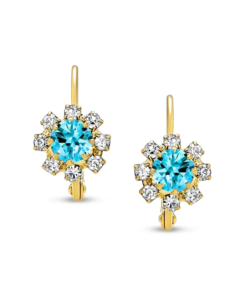 Bling Jewelry Flower Crystal Drop Earrings Gold Plated Brass Lever Back