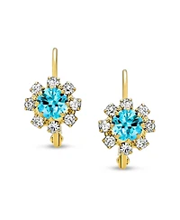 Bling Jewelry Flower Crystal Drop Earrings Gold Plated Brass Lever Back