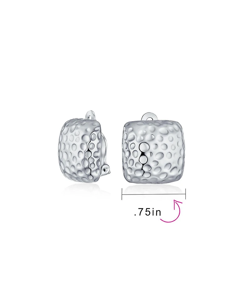 Bling Jewelry Geometric Casual Fashion Speckle Hammered Square Clip On Earrings Silver Gold Plated For Non Pierced Ears