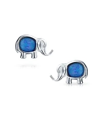Bling Jewelry Lucky Dainty Created White Blue Opal Zoo Animal Lover Good Luck Elephant Dangle Stud Earrings .925 Sterling Silver Lever Back