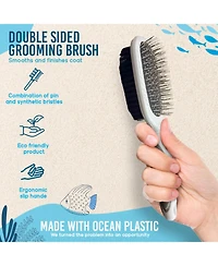 Ocean Plastic by Pt Beige Double-Sided Oval Grooming Brush, Eco-Friendly Pet Brush for Dogs and Cats