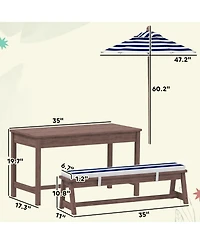 Qaba Kids Picnic Table, Wooden Table & Bench Set w Cushions, Umbrella,