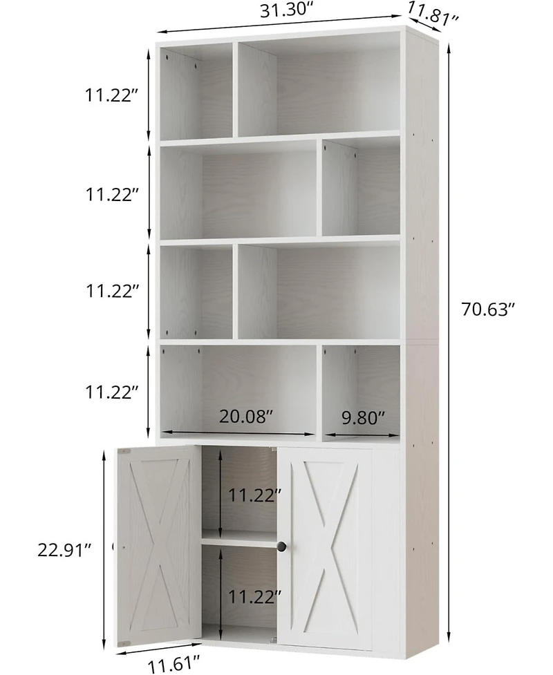 Bookcase with Doors, Tall Bookshelf with Storage, Bookshelves