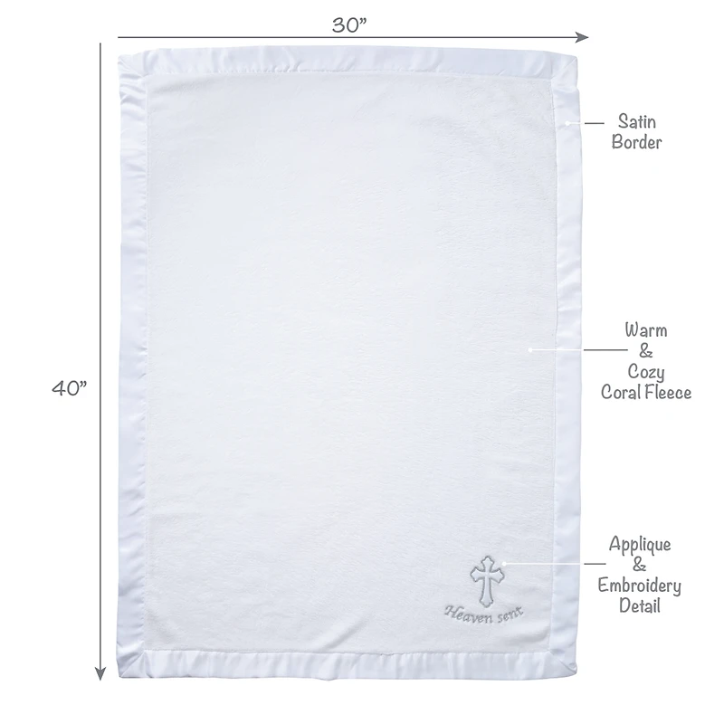Lambs & Ivy Baby Heaven Sent Baptism/Christening Soft White Fleece Blanket