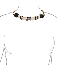 Bling Jewelry Boho Western American Indian Style Handmade 3 Row Line Bead Natural Wood Hair Pipe Black Brown Leather Tribal Wide Choker Adjustable Nec
