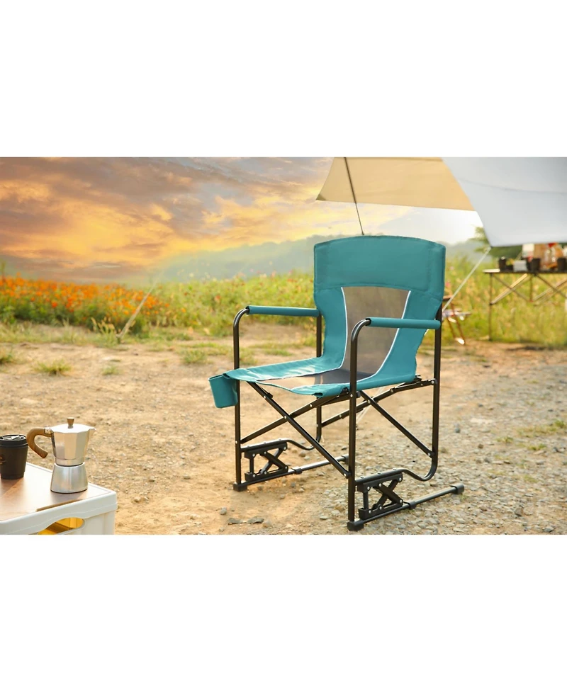 Streamdale Blue portable folding rocking camping chair with cupholder