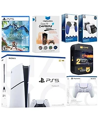 Sony Playstation 5 Slim Disc with Horizon Forbidden West, Extra Chroma Teal Controller, Trigger Stop Kit, Charge Dock and MightySkins Decal Voucher +