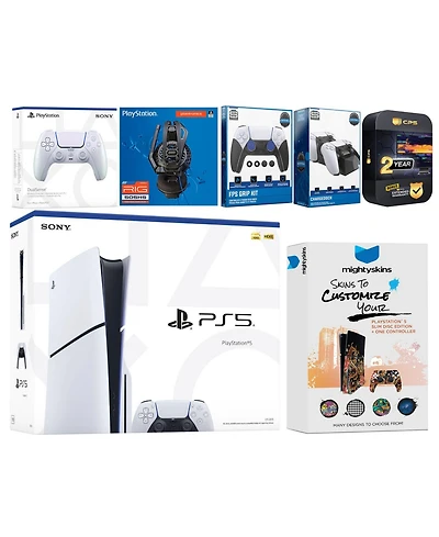 Sony Playstation 5 Slim Disc with Extra Controller, Plantronics Headset, Fps Grip Kit, Charge Dock and MightySkins Decal Voucher + 2 Year Cps Extended