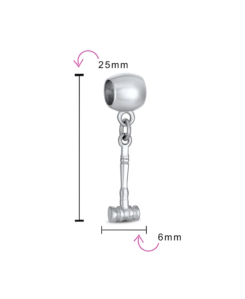 Bling Jewelry Croquet Lacrosse Polo Cricket Mallet Sports Gavel Dangle Charm Bead .925 Sterling Silver