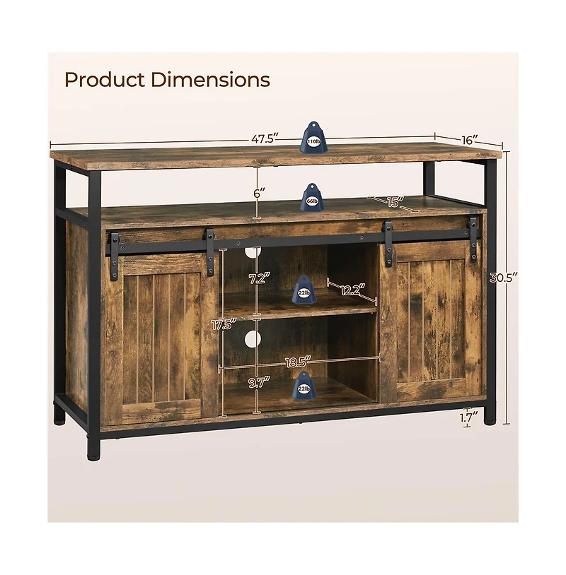 Yaheetech 47.5in Industrial Tv Storage Cabinet for 55-inch Tv