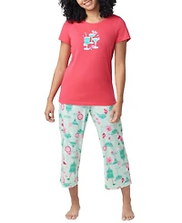 Hue Women's Printed Short-Sleeve Capri Pajama Set