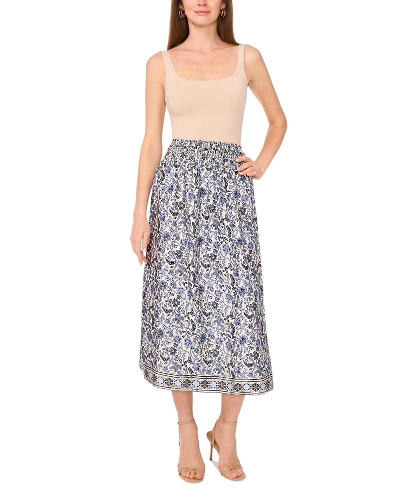 Vince Camuto Women's Floral-Print Smocked-Waist Skirt