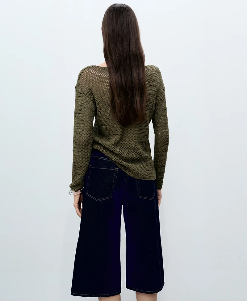 Mango Women's Open-Knit Boat Neck Sweater