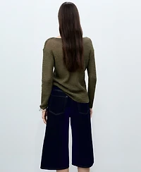 Mango Women's Open-Knit Boat Neck Sweater