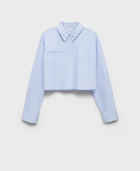 Mango Women's Seam Detail Striped Crop Shirt