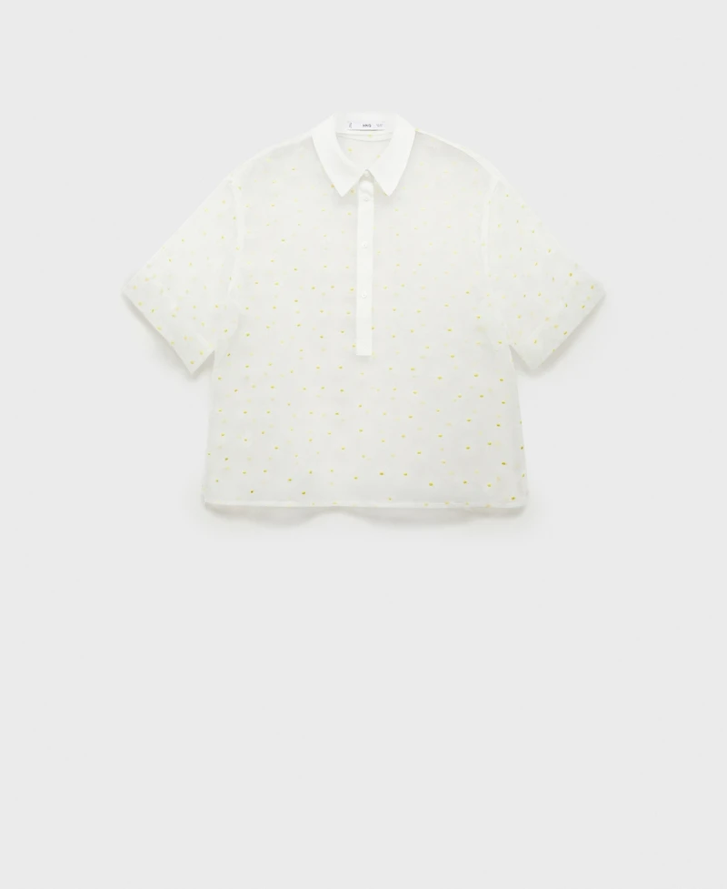 Mango Women's Floral Embroidered Semi-Transparent Shirt