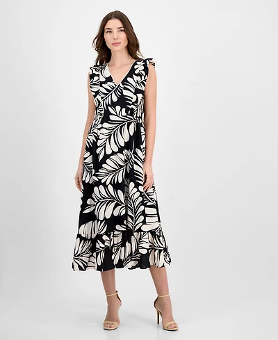 Anne Klein Women's Printed Sleeveless V-Neck Midi Dress