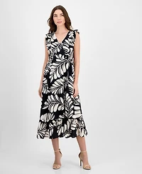 Anne Klein Women's Printed Sleeveless V-Neck Midi Dress