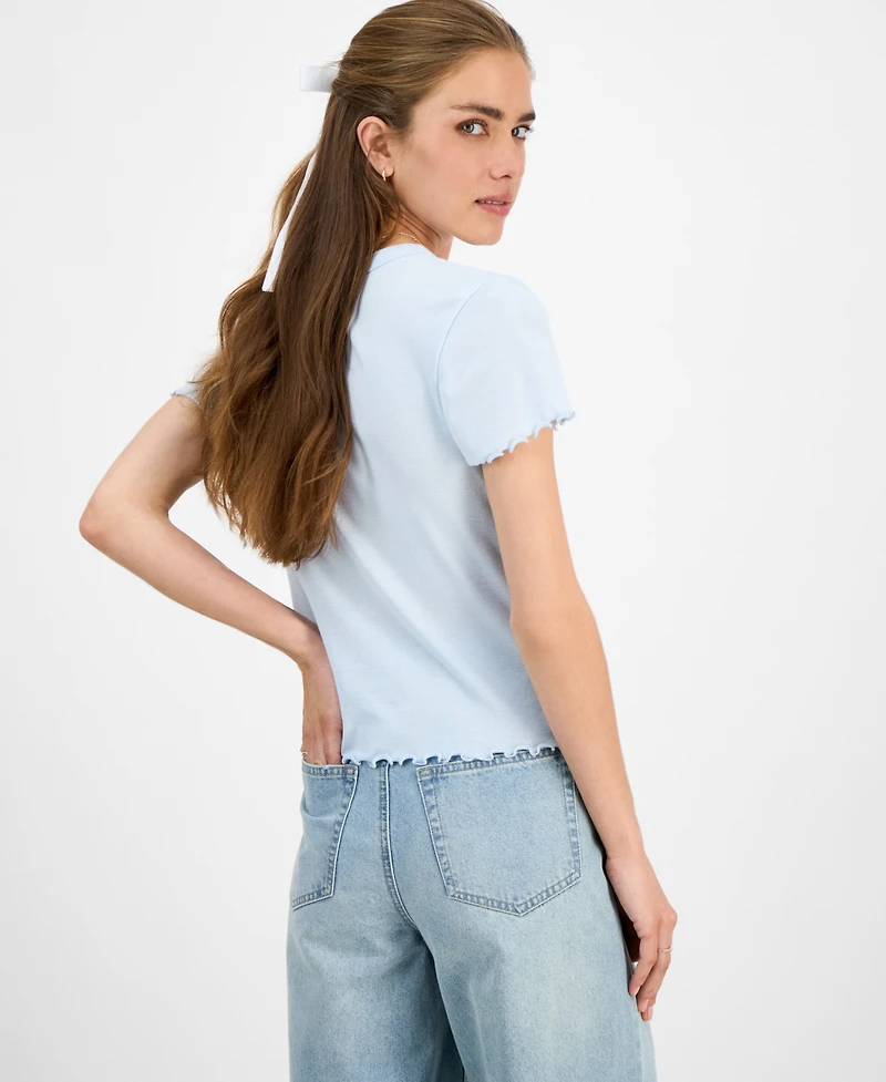 Rebellious One Juniors' Pretty Please Lettuce-Edge T-Shirt