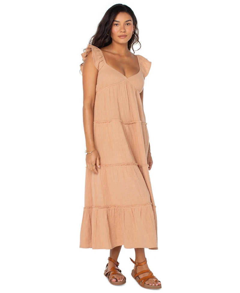 Roxy Juniors' Palmy Days Cotton Smocked-Back Tiered Midi Dress