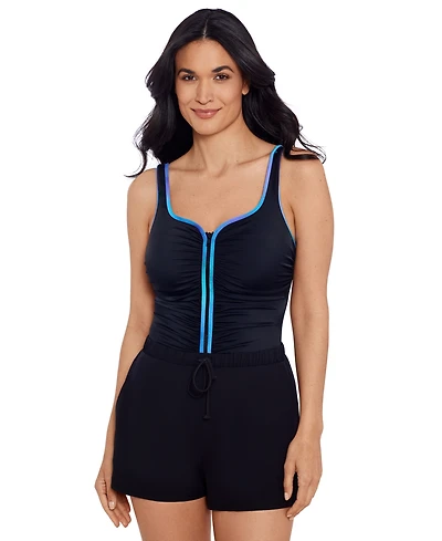 ShapeSolver Sport by Mimi Flamingo Women's Zip-Up One-Piece Swimsuit