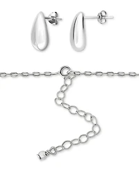 2-Pc. Set Polished Teardrop Pendant Necklace & Matching Stud Earrings