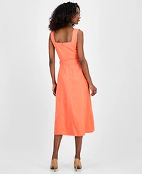 Tahari Asl Petite Square-Neck Belted Sleeveless Dress