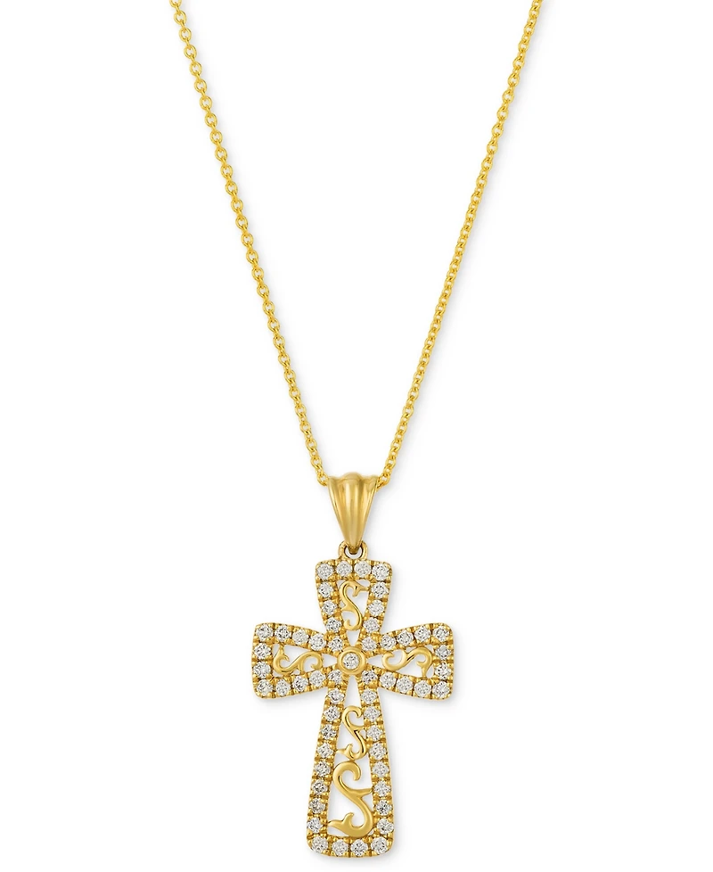 Le Vian Nude Diamond Cross Pendant Necklace (3/8 ct. t.w.) in 14k Yellow Gold, 20"