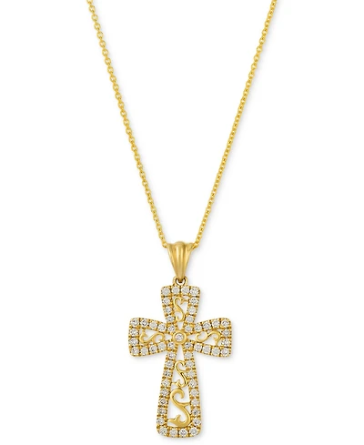Le Vian Nude Diamond Cross Pendant Necklace (3/8 ct. t.w.) in 14k Yellow Gold, 20"