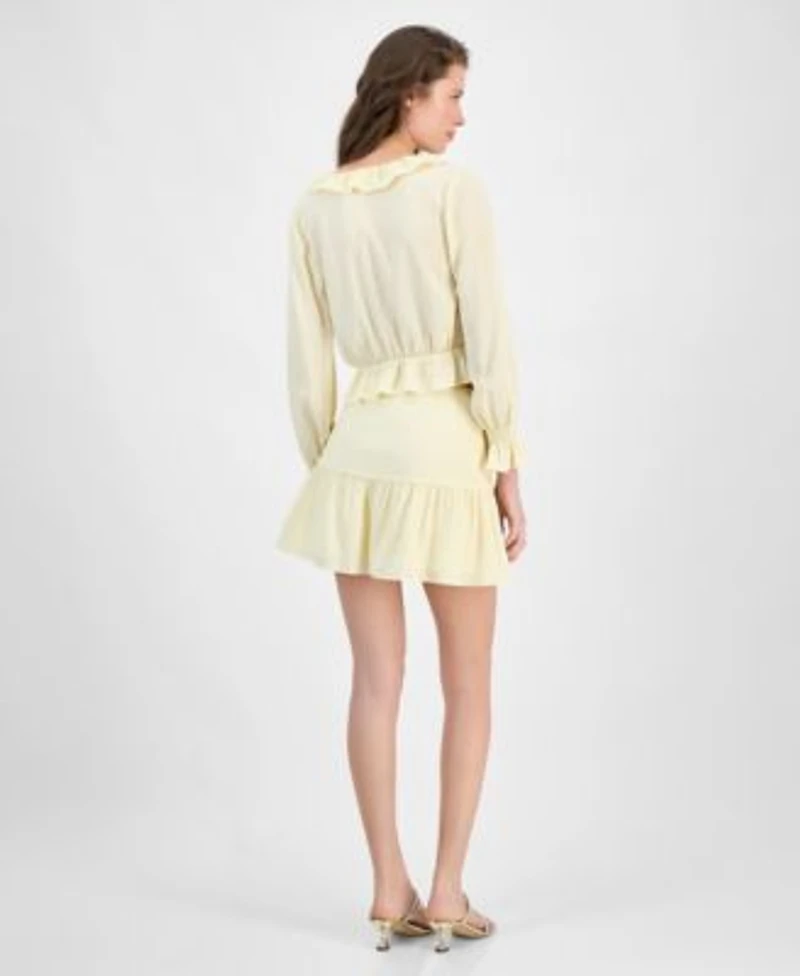 Guess Womens Long Sleeve Button Front Shaelo Top Shaelo Gauze Mini Skirt