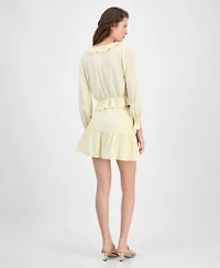 Guess Womens Long Sleeve Button Front Shaelo Top Shaelo Gauze Mini Skirt