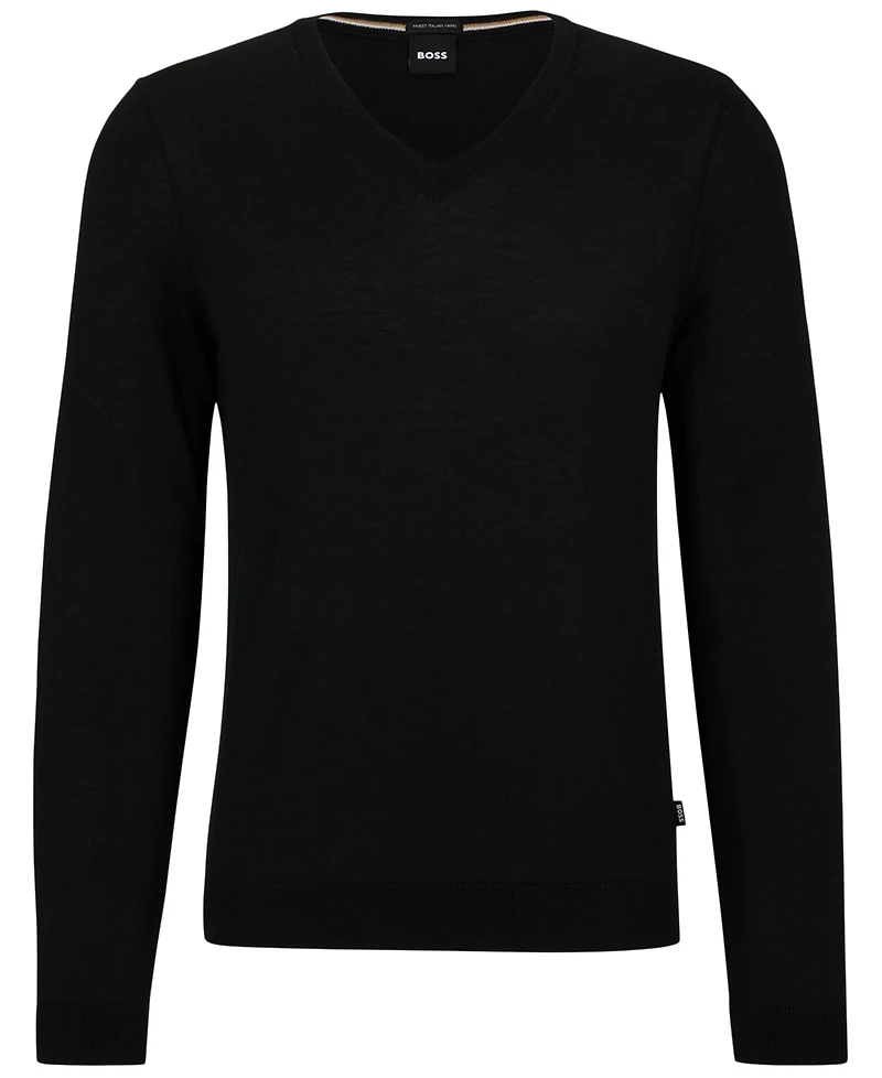 Boss by Hugo Men's Slim-Fit Merino Wool V-Neck Sweater
