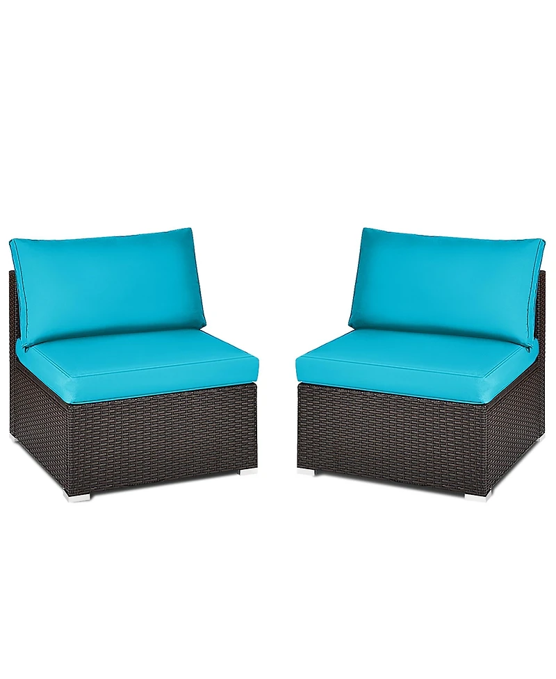 2PCS Patio Rattan Armless Sofa Sectional Conversation Furniture Set W/Cushion