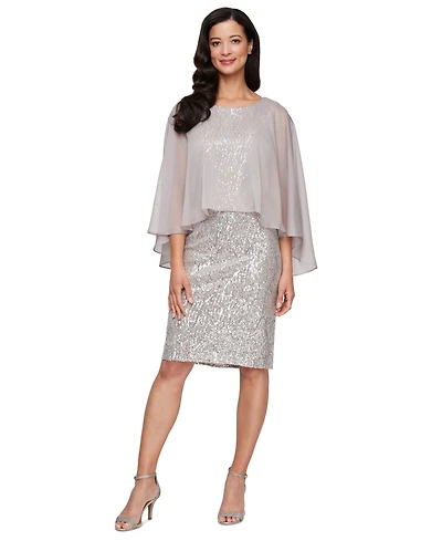 Sl Fashions Petite Cape-Overlay Sequin Sheath Dress