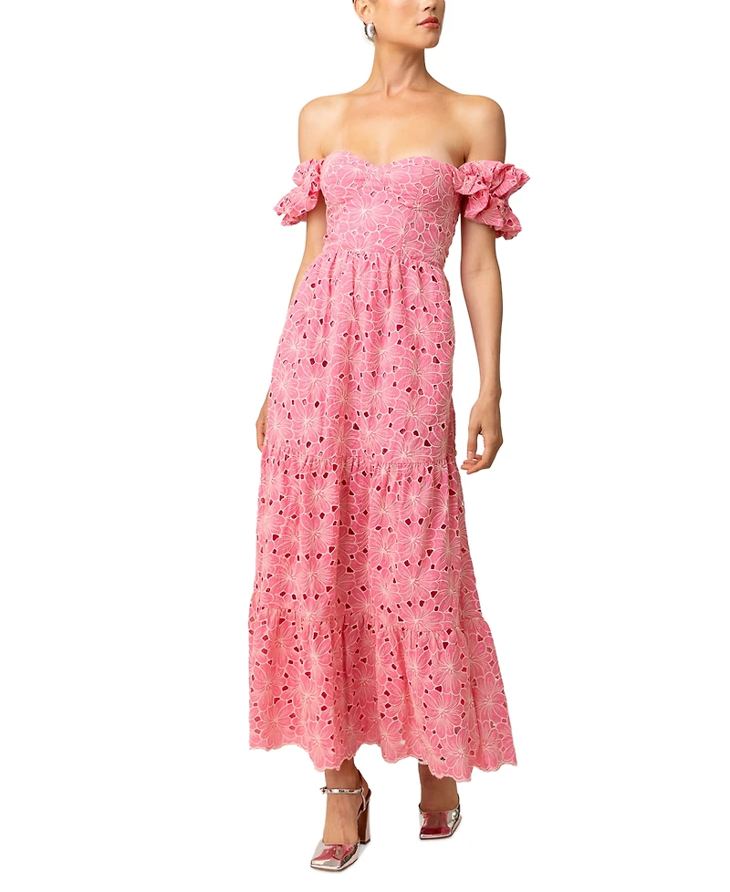 Line & Dot Women's Tasia Off-The-Shoulder Embroidered Cotton Dress
